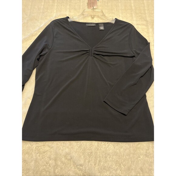 Womans Stretch Black Top VNeck Shirred Front Size XL APOSTROPHE Spandex - Picture 11 of 12